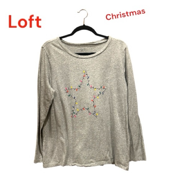 Loft Gray Star Embellished Long Sleeve Top - Picture 1 of 7